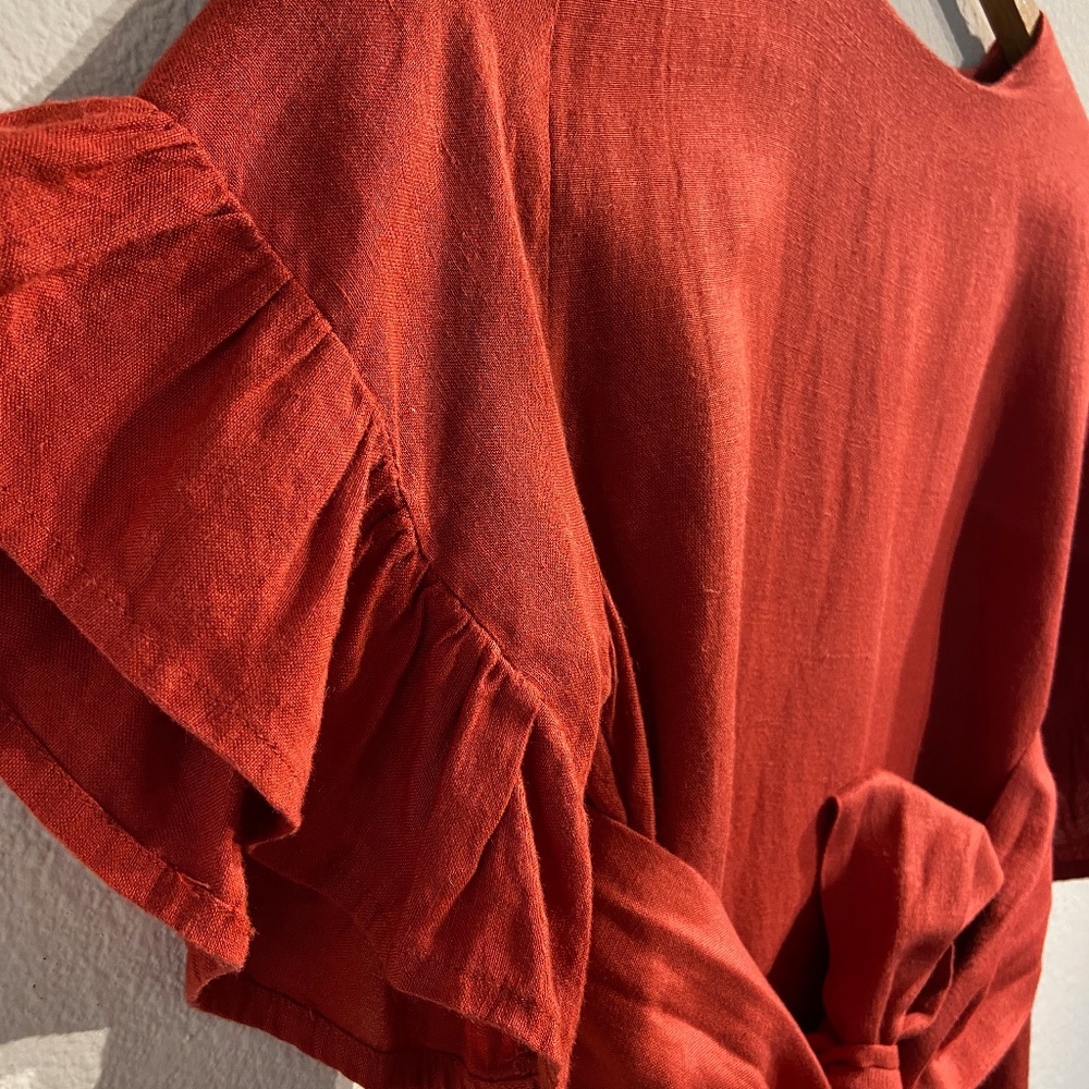 Red Ruffled Tie-Mini Dress - Picture 5 of 10